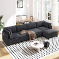 Vesgantti 143" L Shaped Modular Sectional Couch, Comfy Corduroy Upholstered Cloud Couches for Living Room, Modern 3 Seater Sofa with Movable Ottoman & Throw Pillows, Dark Grey