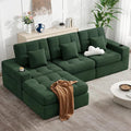 112" L Shaped Cloud Boneless Couch,Modern Modular Sectional Sofa with Layered Cushion,No Assembly Convertible Corduroy Couches for Living Room,Green 1 PCS