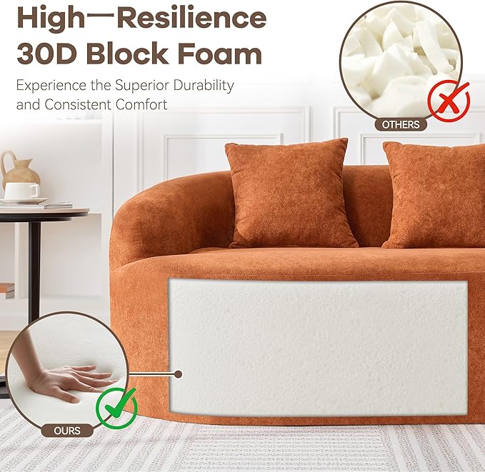 105.5" Boneless Curved Couch, L Shaped 4-Seater Cloud Couch with Deep Seat Chaise, Oversized Curved Sofa, Chenille Modular Sectional Couches for Living Room, No Assembly, Orange
