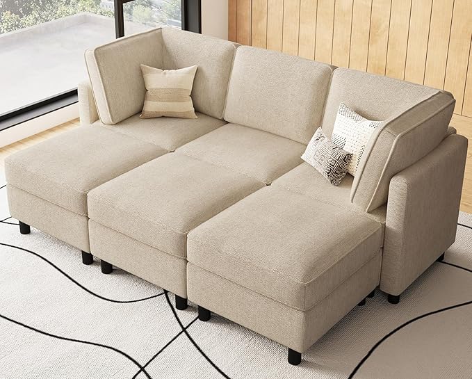 Belffin 84.3" Modular Sectional Sofa 6 Seats Sleeper Sofa Washable Sectional Couches for Living Room Comfy Couches with Storage Seat Couch Sofas with Chaise,Beige