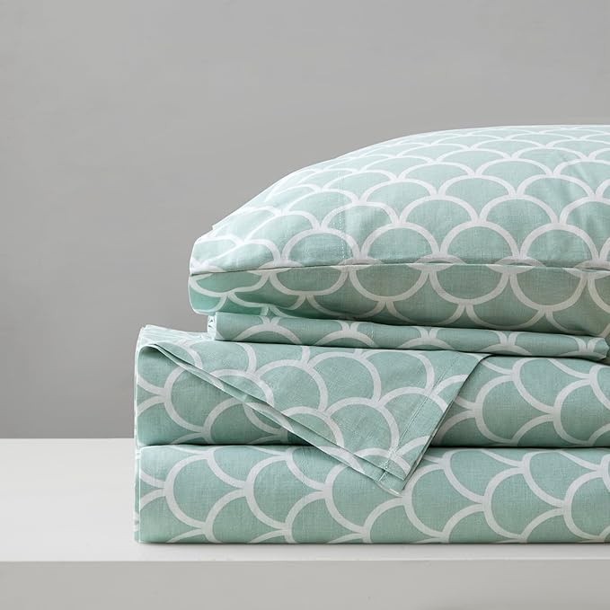 Comfort Spaces 100% Cotton Sheet Set Breathable, Lightweight, Soft with 14" Elastic Pocket Fits up to 16" Mattress, All Season Cozy Bedding, Matching Pillow Case, Queen Scales 4 Piece