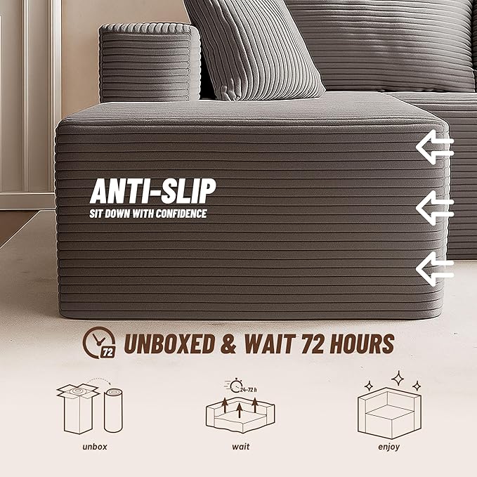 Cozy Square Ottoman, Set of Comfortable Seating, No Assembly Required, Grey