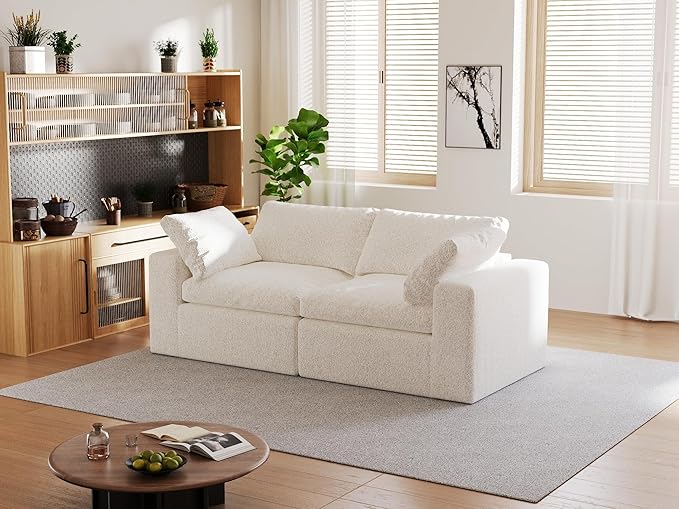 Loveseat Cloud Couch for Living Room, 2-Seater Boneless Couch Sofa with Washable Cushion Cover for Small Space, No Assembly Required, White (2-Seat)