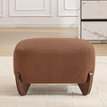 28.7" Sherpa Boucle Ottoman with Solid Wood Legs, Modern Upholstered Footstool, Comfy Ottoman for Living Room, Bedroom, Caramel