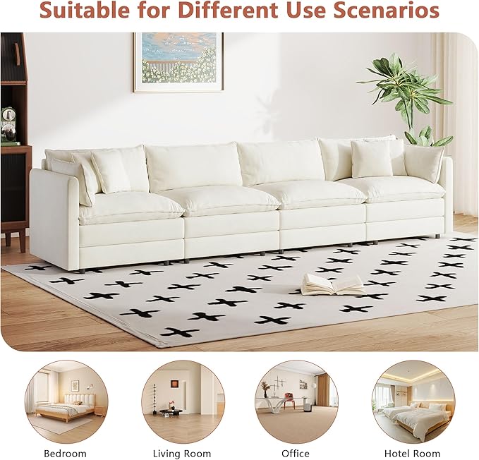 Setawix Chenille Cloud Couches for Living Room,4 Seater Cloud Sofa Couch with Deep Seat,147.22" Roomy Cloud Sofas,Modular Sectional 4 Seat Sofa with Pillows for Bedroom (Beige, 4 Seater)