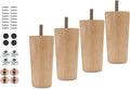 4pcs 4 Inch Wood Furniture Legs, Straight Conical Solid Wood Sofa Legs, Mid-Century Style Furniture Feet for Sofa Cabinet Table Cupboard Couch Ottoman Home DIY Projects
