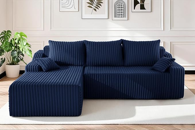HABUTWAY 94'' Cloud Sectional Couch, Boneless Sofa with Deep Seat, Modular Comfy L-Shape Couch with Chaise for Living Room Bedroom, No Assembly Required(Blue,Left Facing Chaise)