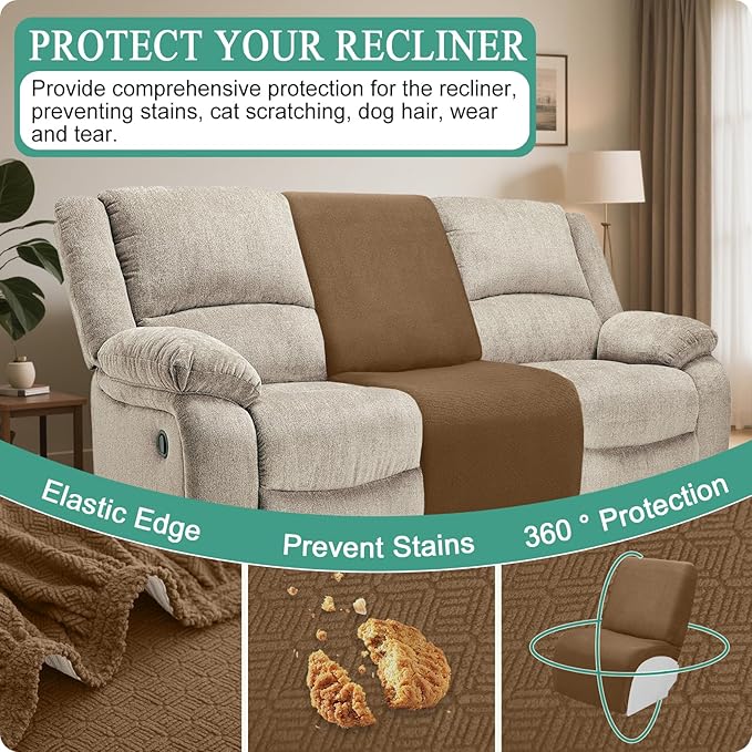 Waterproof Reclining Sectional Couch Covers Washable L Shaped Couch Cover for Sectionals Recliner Sofa Covers Stretch Corner Recliner Slipcovers(Additional Seat Cover, Light Brown)