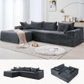 110" L-Shaped Modular Sectional Sofa with Chaise, Boneless Comfy Corduroy Fluffy Couch with Deep Seat and Side Pockets, Flexible Module Combination for Living Room, No Assembly, Side Pockets