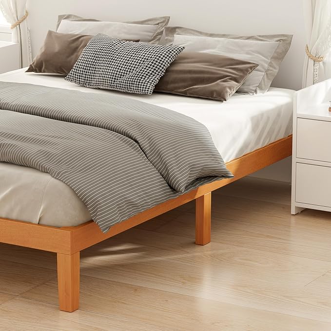 Sweetcrispy King Size Wood Platform Bed Frame, Solid 1100LBS Heavy Duty Bed Base with Wooden Slat Support, Sturdy, Stylish & Noise-Free Design, No Box Spring Needed, 12IN Natural Pine