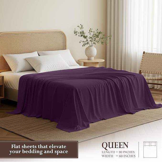 Utopia Bedding Flat Sheet - 1 Pack (Queen, Purple) - Soft Brushed Microfiber Fabric - Shrinkage & Fade Resistant Top Sheet - Easy Care Bed Sheet