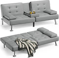 Homall Futon Sofa Bed, Leather Futon Couch with Removable Armrests, Adjustable Recliner Sleeper Sofa Bed with Dual Cup Holders for Living Room, Apartment, Office (Gray)