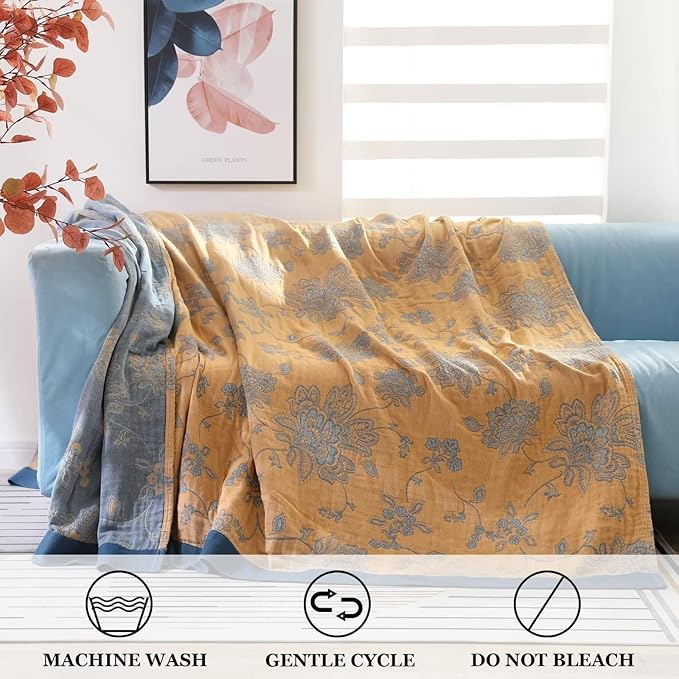 Boho Throw Blanket for Bed 100% Cotton Ultra Soft Rustic Quilt Spring Blanket Floral Printed Farmhouse Decor Bed Blankets,60"x80" All Season Rustic Throw for Sofa Couch Chair