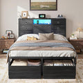 Homkdom Full Size Bed Frame with 8 Fabric Storage Drawers, LED Lights & Charging Station, Metal Platform Bed Frame with Headboard Storage,No-Noise,Easy Assembly,Black