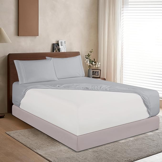 Elegant Comfort 1500 Premium Hotel Quality 18-24 Inches Deep - Extra Deep Pocket Single Fitted Sheet for High Mattress, Luxury and Softest, Smart Pocket - Wrinkle Free, Queen, Silver