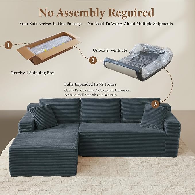 96" Sectional Couches for Living Room Cloud Couch Sofa with L-Shape Upholstered Boneless Couchs Modern Modular Sectional Couch with Chaise (Dark Grey, 95" W+Left Facing Chaise+2Seaters)