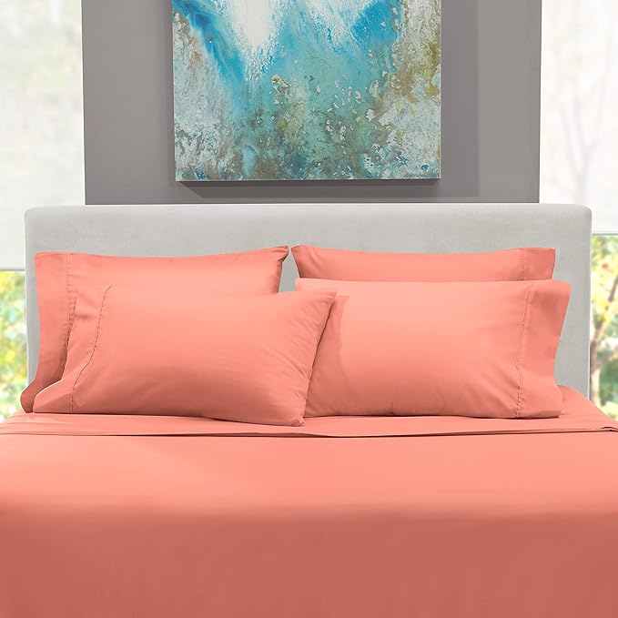 Hearth & Harbor Extra Deep Pocket Sheets - Fits Mattress 18-24 Inches Deep - Extra Deep Pocket California King Size - 6 Piece Cal King Sheets - Cal King, Misty Rose