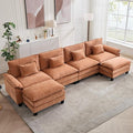 154" Modular Sectional Sofa, Comfy Cloud Couch Sectional Sofa with Ottoman, Chenille Sofa Sleeper Deep Seat Sofa with Throw Pillows for Living Room (Orange, 154"- U Shape)