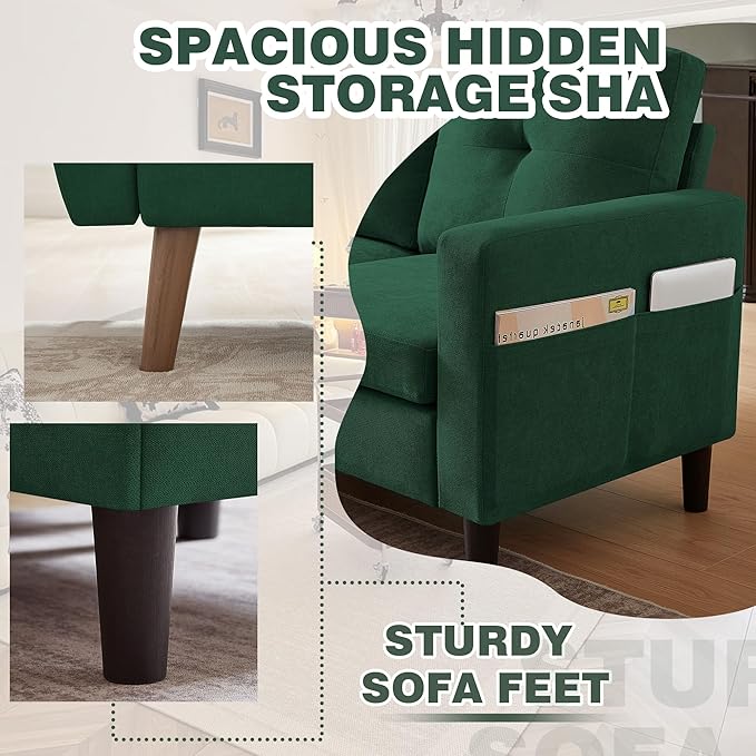 Convertible Sectional Sofa Set, Small L Shaped 3-Seat Couch with Reversible Chaise and Accent Chair, Modern Polyester Sofas Couches for Living Room, Green | L Shaped 3-Seat, Reversible Chaise, Accent Chair, Modern, Polyester, Living Room