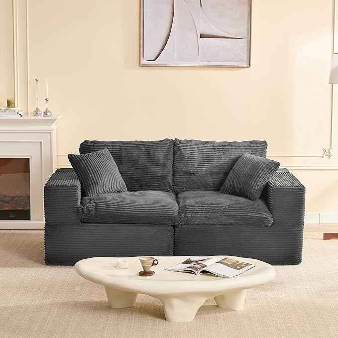 74.8” Set of Cloud Couch, Modular Loveseat Sofa, Convertible Sofas Bed, Deep Seat Sofa, Cozy Sofa for Living Room, Office and Bedroom, Corduroy, Gray