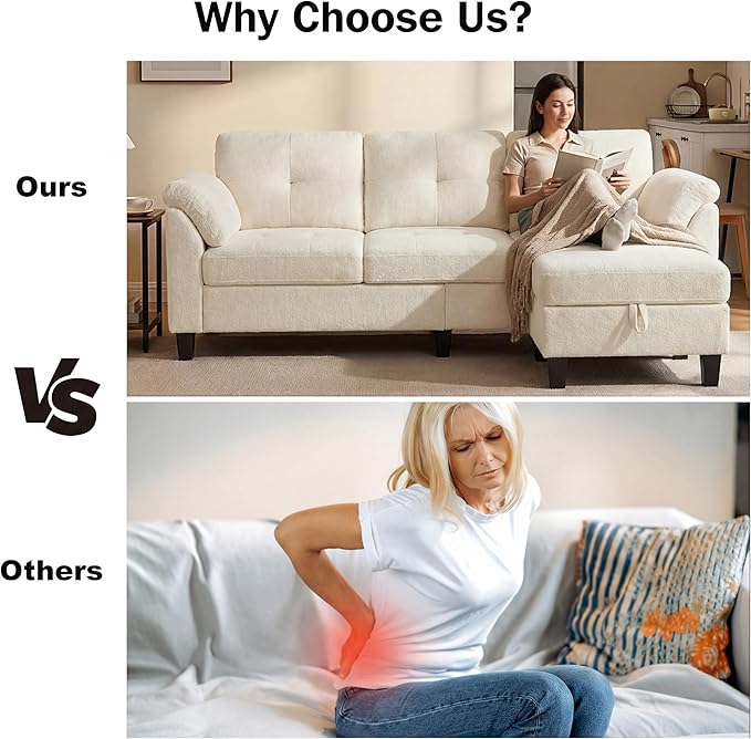 WEUP 79" Convertible Sectional Couch with Storage Ottoman, L Shaped Small Sofa, 4 Seat Couches for Living Room, Apartment, Small Space, Beige