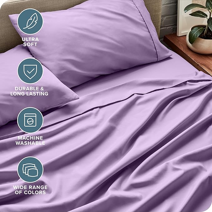 Bare Home Twin XL Sheet Set - 1800 Ultra-Soft Microfiber Twin Extra Long Bed Sheets - Double Brushed - Deep Pockets - Easy Fit - 3 Piece Set - Bedding Sheets & Pillowcases (Twin XL, Lavender)