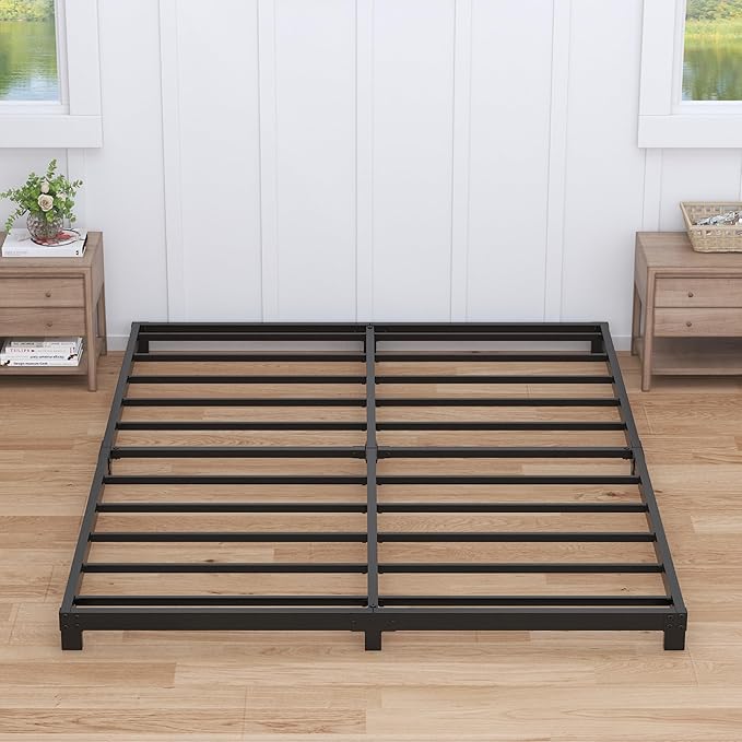 Nailsong 3 Inch Bed Frame King Size Low Profile, King Bed Frame No Box Spring Needed, Heavy Duty Metal, Easy Assembly, Black
