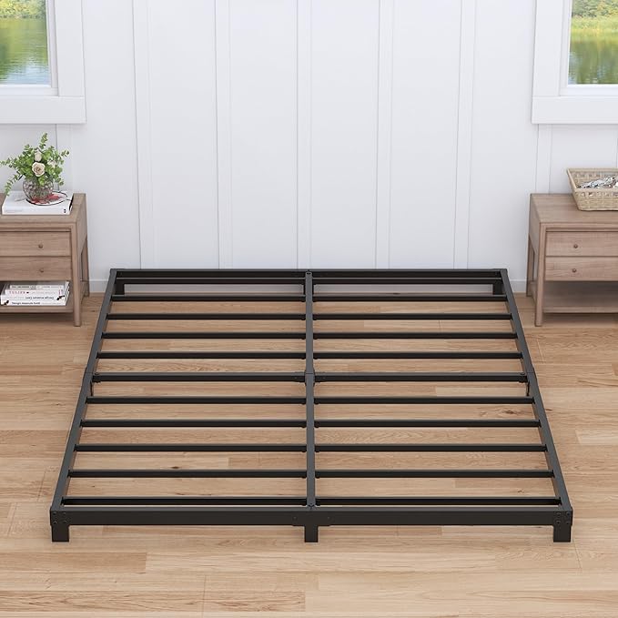 Nailsong 3 Inch Bed Frame Full Low Profile, Full Size Metal Bed Frame No Box Spring Needed, Heavy Duty Metal, Easy Assembly, Black