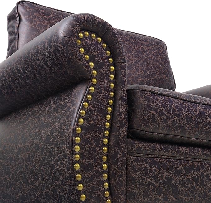 Living Room Furniture Sets,Sofa Sets and Couch Sets for Living Room,Mid-Century Vintage Sofa Couches with Rivet Design (Brown, 2 Single+3 Seater)