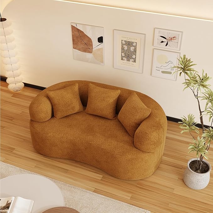 69" Curved Loveseat Sofa for Living Room, Modern Chenille Love Seat Cloud Couch, Luxury Plush Extra Deep Oversized Sofa for Small Spaces, Bedroom, Apartment‌, No Assembly Required, Orange