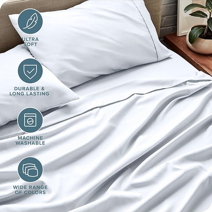 Bare Home Twin XL Sheet Set - 1800 Ultra-Soft Microfiber Twin Extra Long Bed Sheets - Double Brushed - Deep Pockets - Easy Fit - 3 Piece Set - Bedding Sheets & Pillowcases (Twin XL, White)
