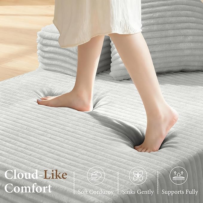 133" Sectional Couches for Living Room Cloud Couch Sofa with L-Shape Upholstered Boneless Couchs Modern Modular Sectional Couch with Chaise (Light Grey, 133" W+U Facing Chaise)