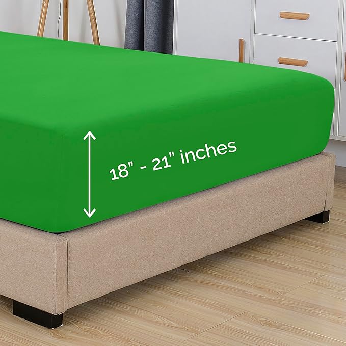 Elegant Comfort 1500 Premium Hotel Quality 18-21 Inches Deep - Extra Deep Pocket Single Fitted Sheet for High Mattress, Luxury and Softest, Smart Pocket - Wrinkle Free, Queen, Emerald Green