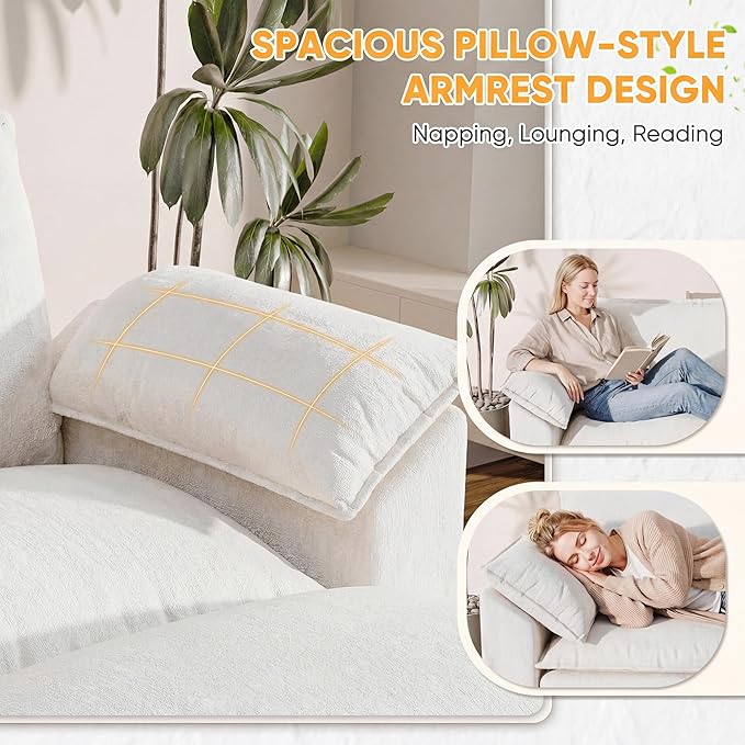 Loveseat 2 Seater Sofa with Double Layer Cushion, Cloud Couch with Deep Seat, Comfy Chenille Sofa Couches for Living Room & Apartment (White, Loveseat Sofa)