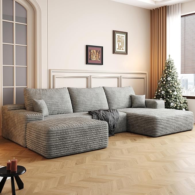108" Sectional Couches for Living Room Cloud Couch Sofa with L-Shape Upholstered Boneless Couchs Modern Modular Sectional Couch with Chaise (Grey, 108" Right Facing Chaise+2Seaters+1Ottoman)