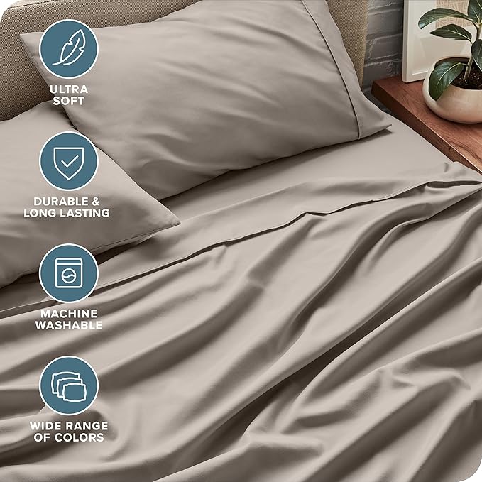 Bare Home King Sheet Set - 1800 Ultra-Soft Microfiber King Bed Sheets - Double Brushed - Deep Pockets - Easy Fit - 4 Piece Set - Bedding Sheets & Pillowcases (King, Khaki)