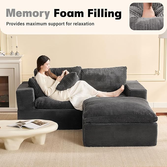74.8” Set of Cloud Couch, Modular Loveseat Sofa, Convertible Sofas Bed, Deep Seat Sofa, Cozy Sofa for Living Room, Office and Bedroom, L Shaped Cozy Sofa Furniture Set, Corduroy, Gray
