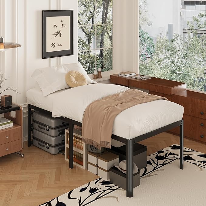 Yicensen 20 Inch High Twin XL Bed Frames with Rounded Corner Legs, Heavy Duty XL Twin Metal Platform Bed Frame No Box Spring Needed, Easy Assembly, Noise Free, Black