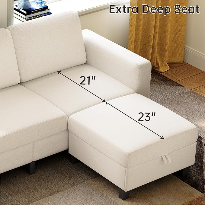 78" Sectional Sofa Couches for Living Room, Beige Convertible L Shaped Couch with Storage Ottoman, Deep Seat Pet-Friendly Linen Fabric Sofa Set for Small Space, Apartment, Dorm