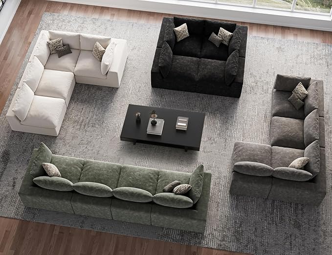 120" Cloud Sectional Couch | Oversize Boneless Couches for Living Room | 4 Seater Modern L-Shape Sofa | Green