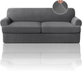 PrinceDeco T Cushion Sofa Slipcover 3 Pieces Sofa Covers for T Cushion Couch Soft Couch Covers Sofa Slip Cover Furniture Covers with 2 Individual T Shape Seat Covers Width Up to 88", Grey