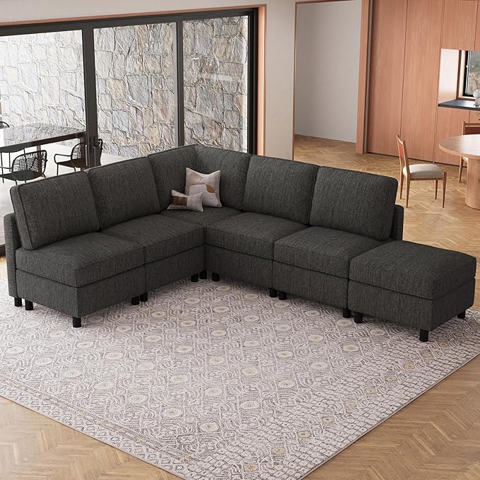 Belffin 107.1" 6 Seats L Shaped Couch Modular Sectional Sofa Seat Couch with Storage Comfy Washable Sectional Couches for Living Room Sofas with Chaise,Dark Grey