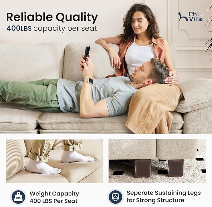 PHI VILLA Cloud Modular Couches Sets, 3 Pieces Large Sectional Sofa Set with Loveseats, 7-Seater Upholstered Couch for Living Room, Chenille Fabric, Beige