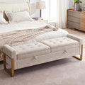 67" Storage Bench for Bedroom End of Bed, Velvet King Size Bed Bench with Double Lids and Gold Legs, Storage Ottoman Bench with Arms for Living Room Window and Entryway, Beige