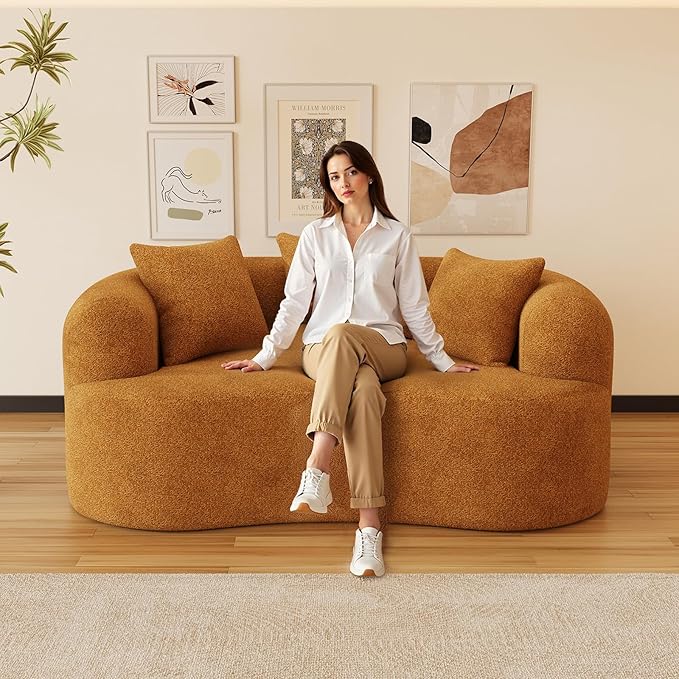 69" Curved Loveseat Sofa for Living Room, Modern Chenille Love Seat Cloud Couch, Luxury Plush Extra Deep Oversized Sofa for Small Spaces, Bedroom, Apartment‌, No Assembly Required, Orange