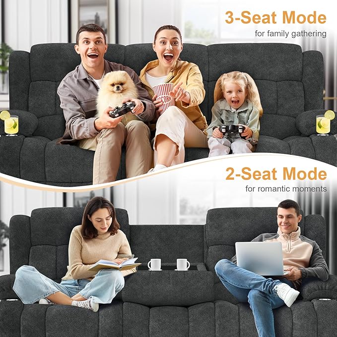 Loveseat Recliner Sofa Set, Flip Middle Backrest Design 3 Seater Reclining Sofa and 2PC Single Oversized Recliner Chair, Manual Couches for Living Room/RV (Gray,3+1+1)