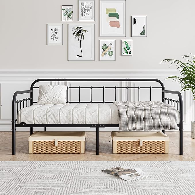 JURMERRY Metal Daybed Frame Twin Size with Steel Slats Platform Furniture,Black…