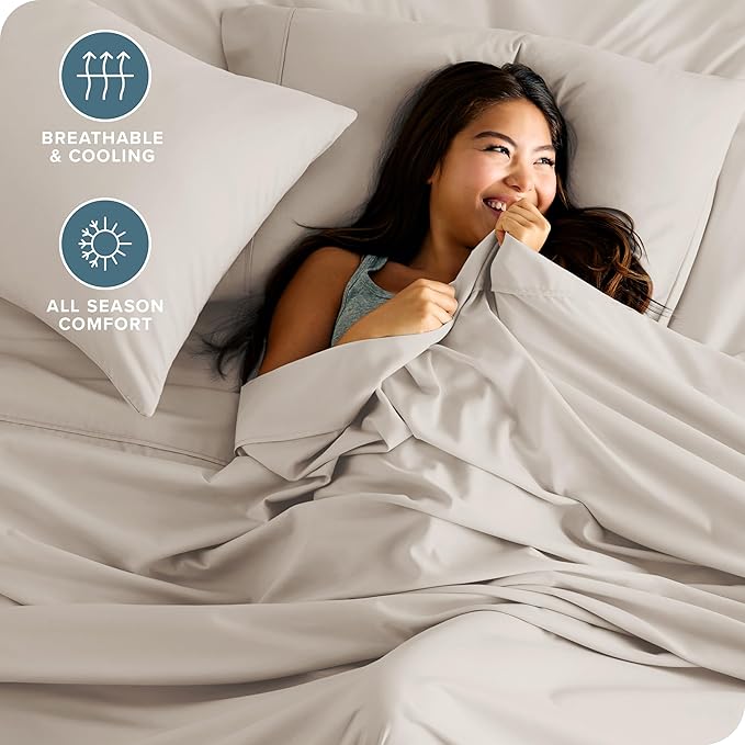 Bare Home Split Head Flex King Sheet Set - 1800 Ultra-Soft Microfiber Bed Sheets - Double Brushed - Deep Pockets - Easy Fit - 4 Piece Set - Bedding Sheets & Pillowcases (Wheat)
