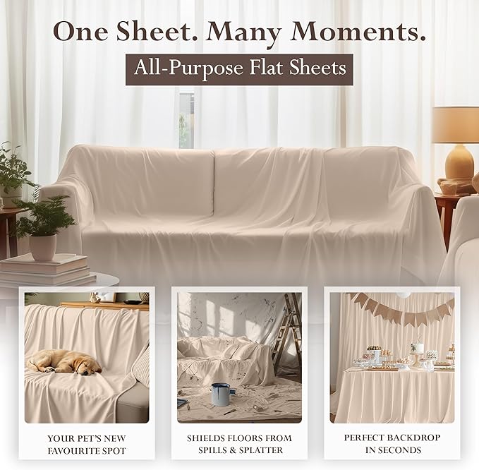 Utopia Bedding Flat Sheet - 1 Pack (Queen, Beige) - Soft Brushed Microfiber Fabric - Shrinkage & Fade Resistant Top Sheet - Easy Care Bed Sheet