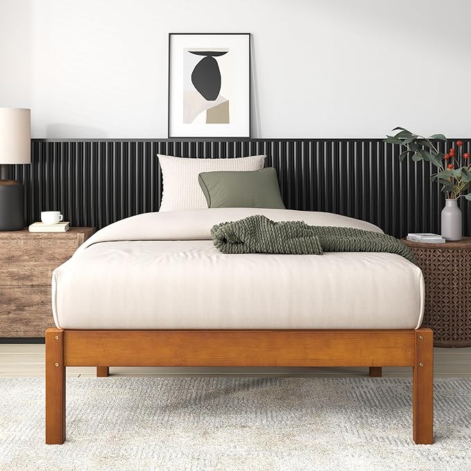 Zinus Ellie 14 Inch Twin Bamboo Platform Bed Frame, Wood Slat Support, No Box Spring Needed, Easy Assembly, Brown